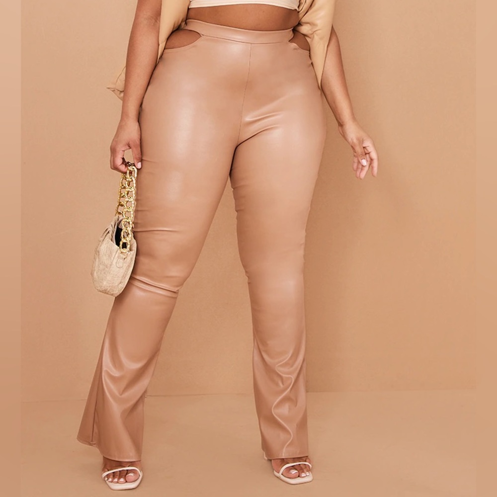 PrettyLittleThing faux leather wide leg plants with cut outs